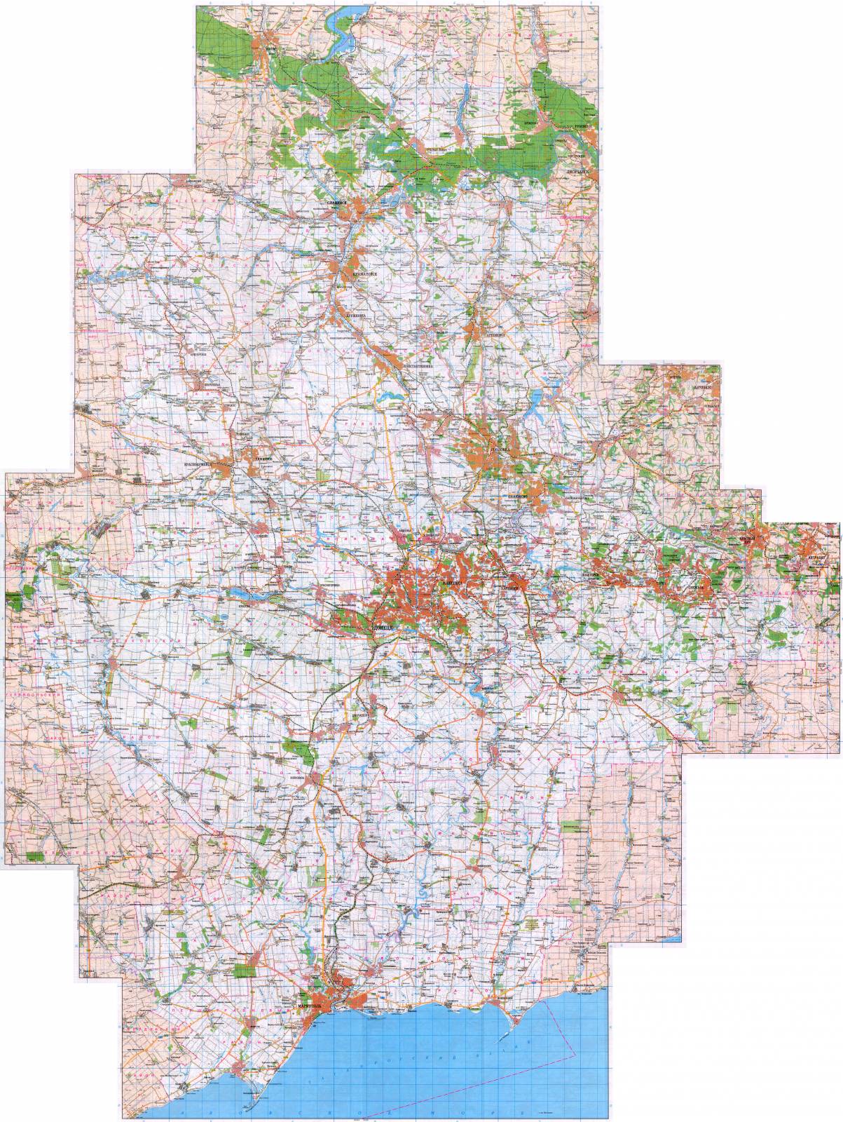 Карта донецкой области подробная с мелкими населенными пунктами
